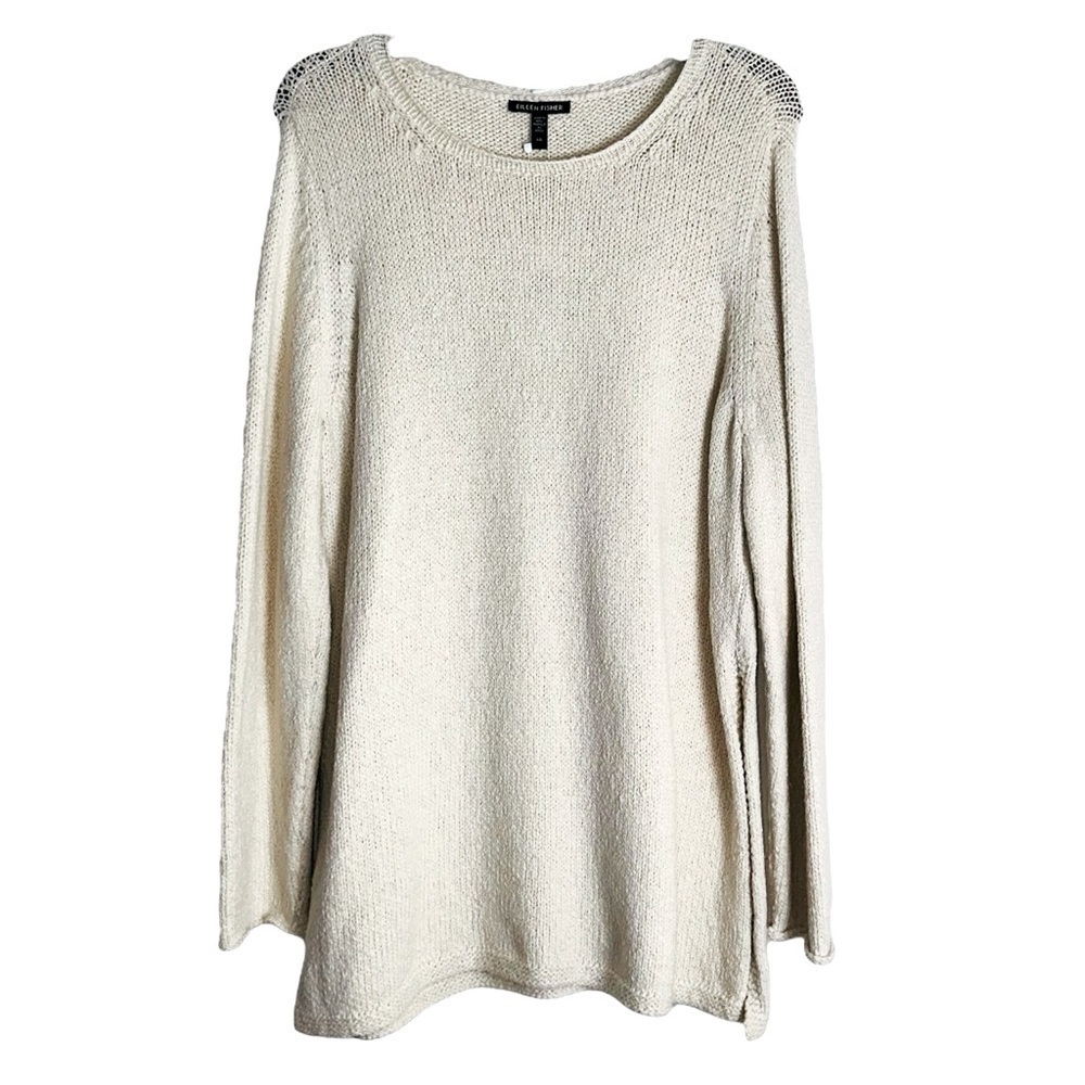 Eileen Fisher Large Soft White Ballet Neck Pullover Alpaca Wool Knit Sweater NWT